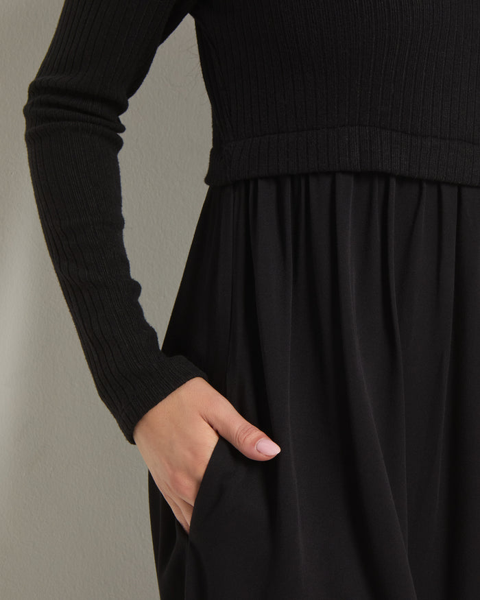 Black $|& SEAS Olivia Mixed Media Dress - SOF Full Front