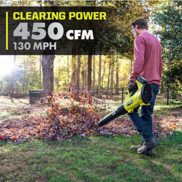 ONE+ HP 18V Brushless Whisper Series 130 MPH 450 CFM Cordless Battery Leaf Blower