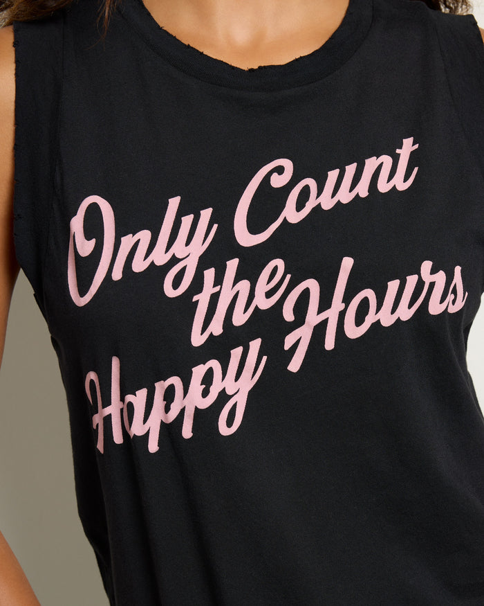Vintage Black $|& Project Social T Only Count The Happy Hours Tank - SOF Full Front