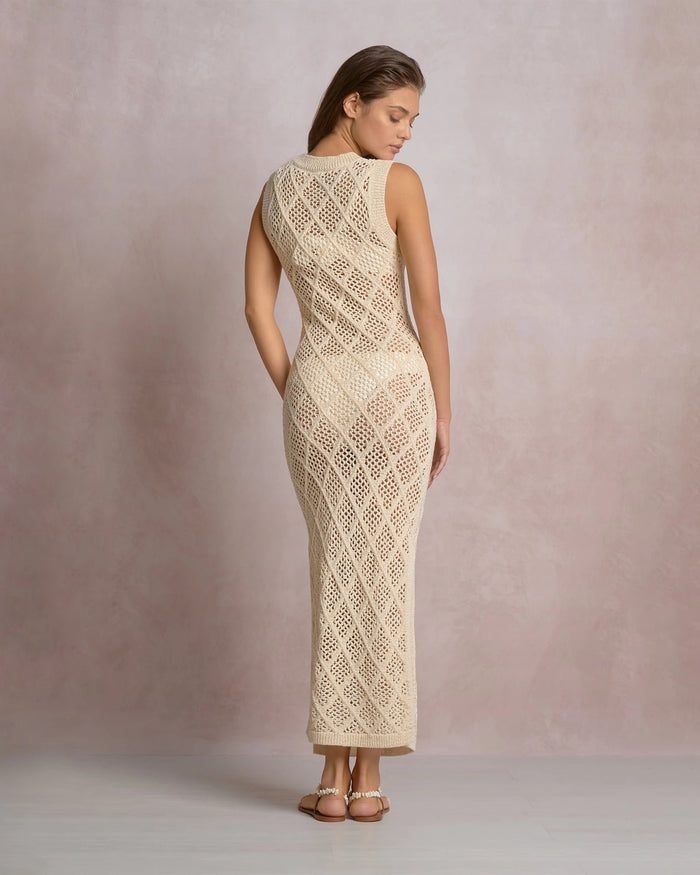 Natural $|& Elan Open Weave Cover Up Dress - Hanger Side