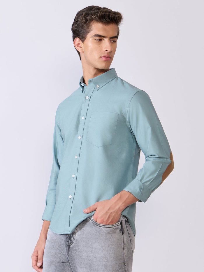 Orbit -  Relaxed Fit Oxford Shirt With Elbow Patch - Blue Topaz