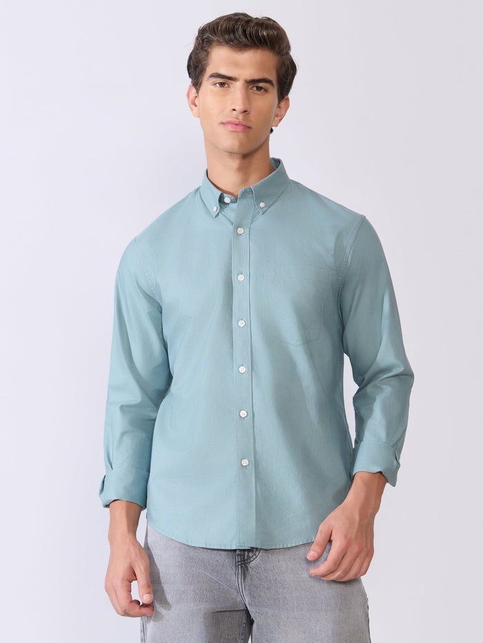 Orbit -  Relaxed Fit Oxford Shirt With Elbow Patch - Blue Topaz