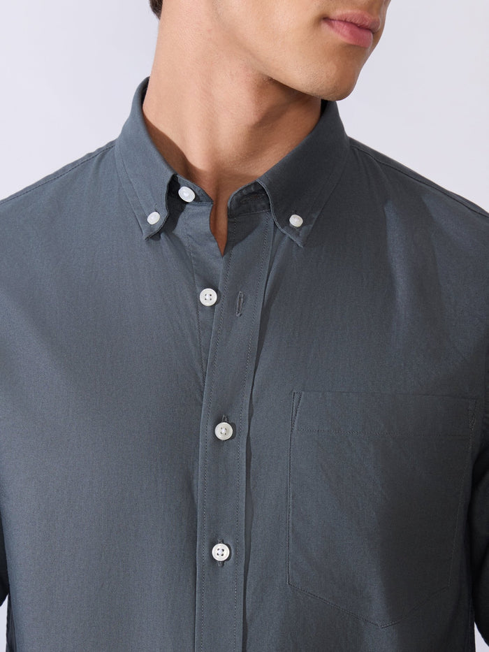 Orbit -  Relaxed Fit Oxford Shirt With Elbow Patch - Cement Grey