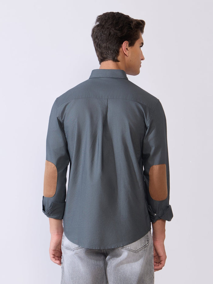 Orbit -  Relaxed Fit Oxford Shirt With Elbow Patch - Cement Grey