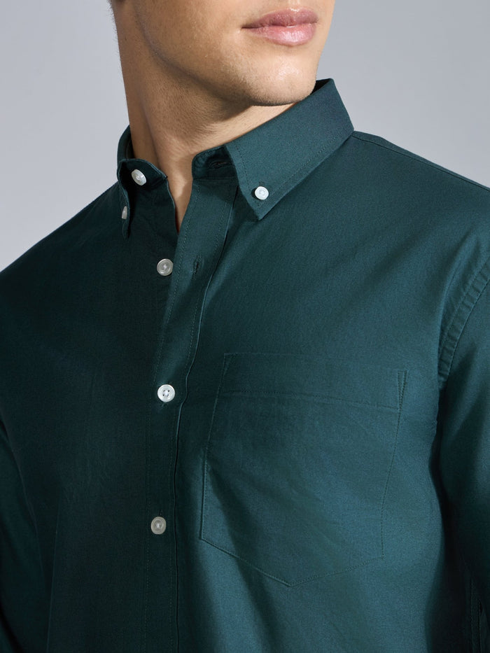 Orbit -  Relaxed Fit Oxford Shirt With Elbow Patch - Dark Green