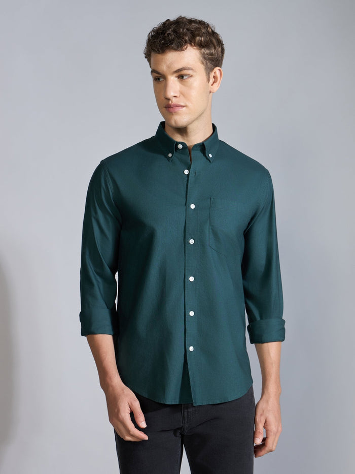 Orbit -  Relaxed Fit Oxford Shirt With Elbow Patch - Dark Green