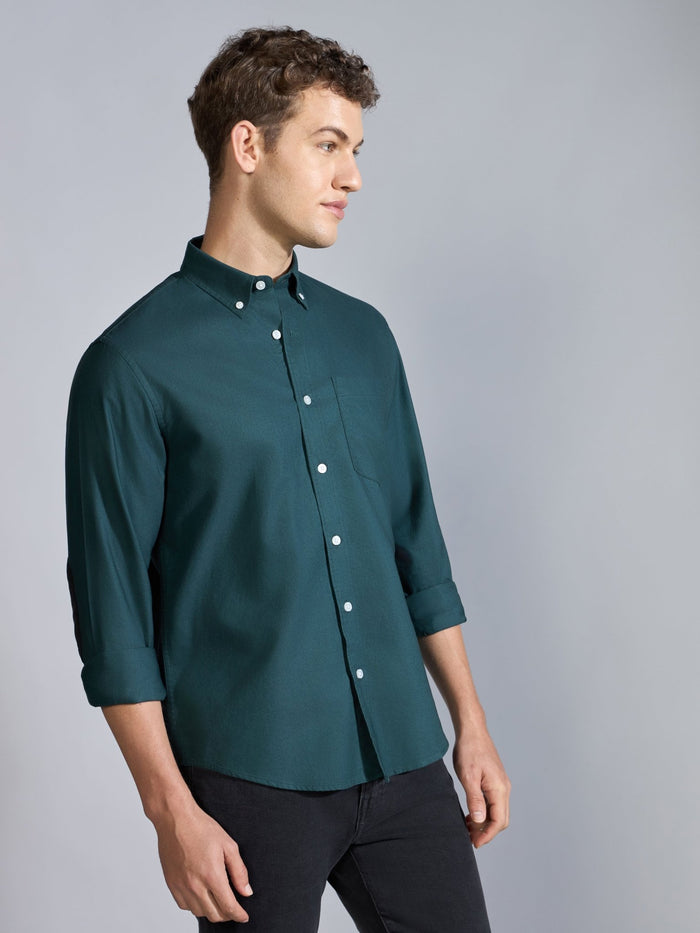 Orbit -  Relaxed Fit Oxford Shirt With Elbow Patch - Dark Green