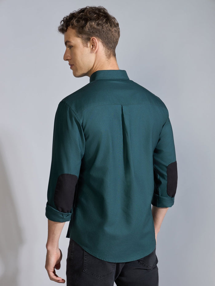 Orbit -  Relaxed Fit Oxford Shirt With Elbow Patch - Dark Green