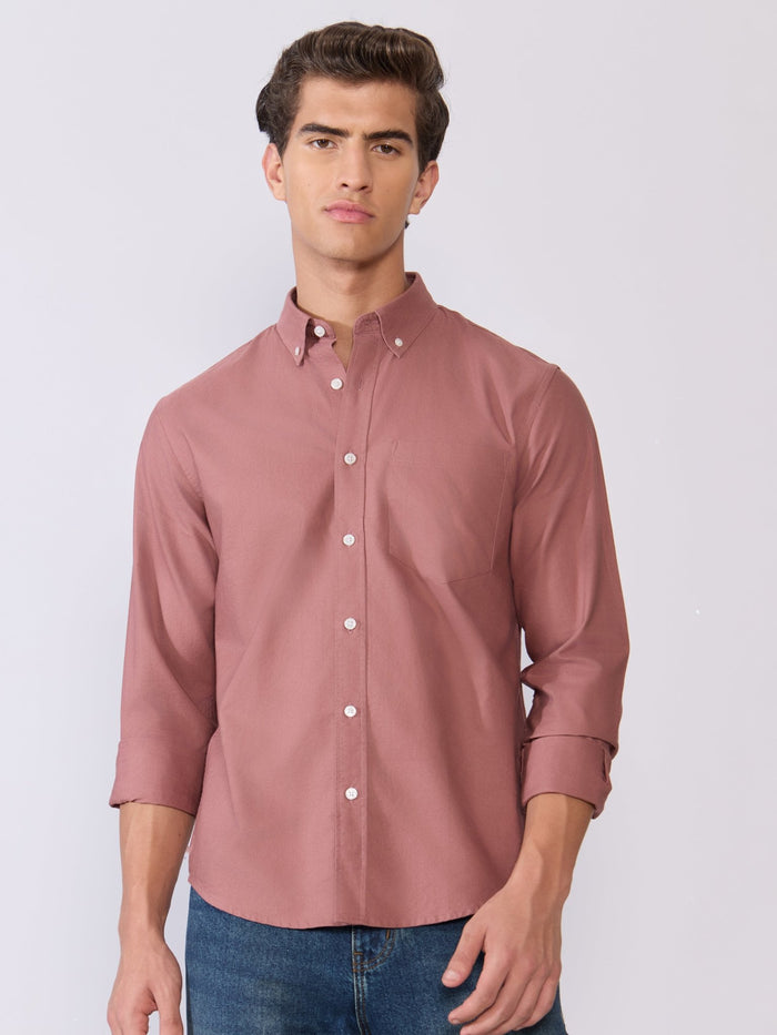 Orbit -  Relaxed Fit Oxford Shirt With Elbow Patch - Dusty Rose