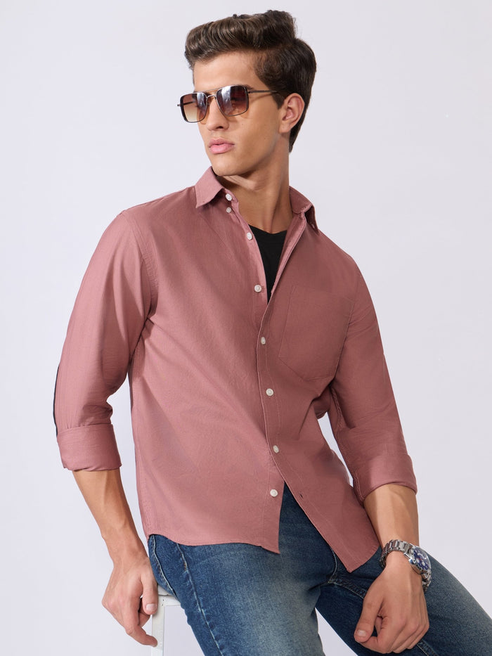 Orbit -  Relaxed Fit Oxford Shirt With Elbow Patch - Dusty Rose