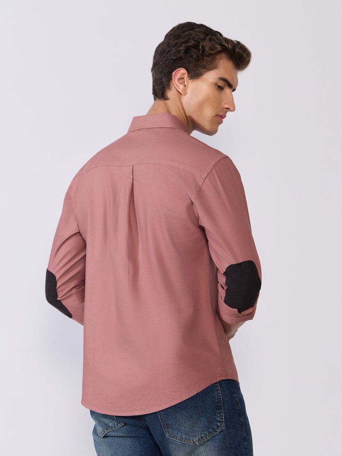 Orbit -  Relaxed Fit Oxford Shirt With Elbow Patch - Dusty Rose