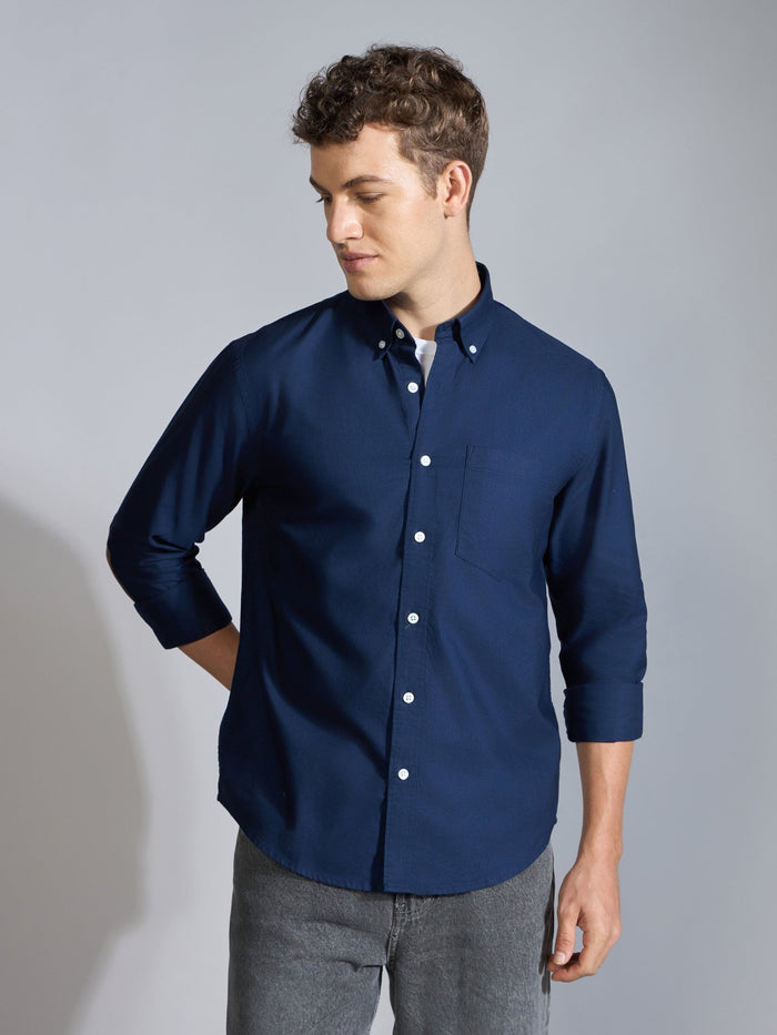 Orbit -  Relaxed Fit Oxford Shirt With Elbow Patch - Navy