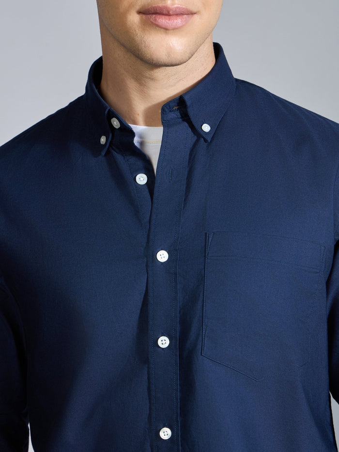 Orbit -  Relaxed Fit Oxford Shirt With Elbow Patch - Navy