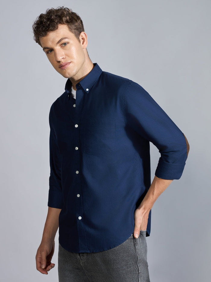 Orbit -  Relaxed Fit Oxford Shirt With Elbow Patch - Navy