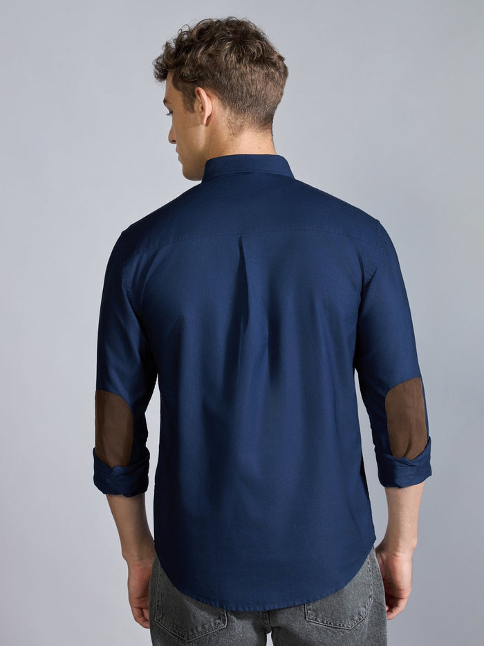 Orbit -  Relaxed Fit Oxford Shirt With Elbow Patch - Navy