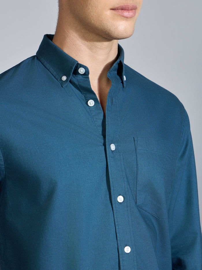 Orbit -  Relaxed Fit Oxford Shirt With Elbow Patch - Peacock Blue
