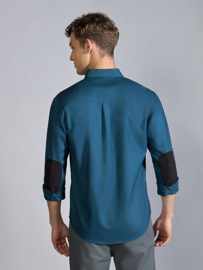 Orbit -  Relaxed Fit Oxford Shirt With Elbow Patch - Peacock Blue