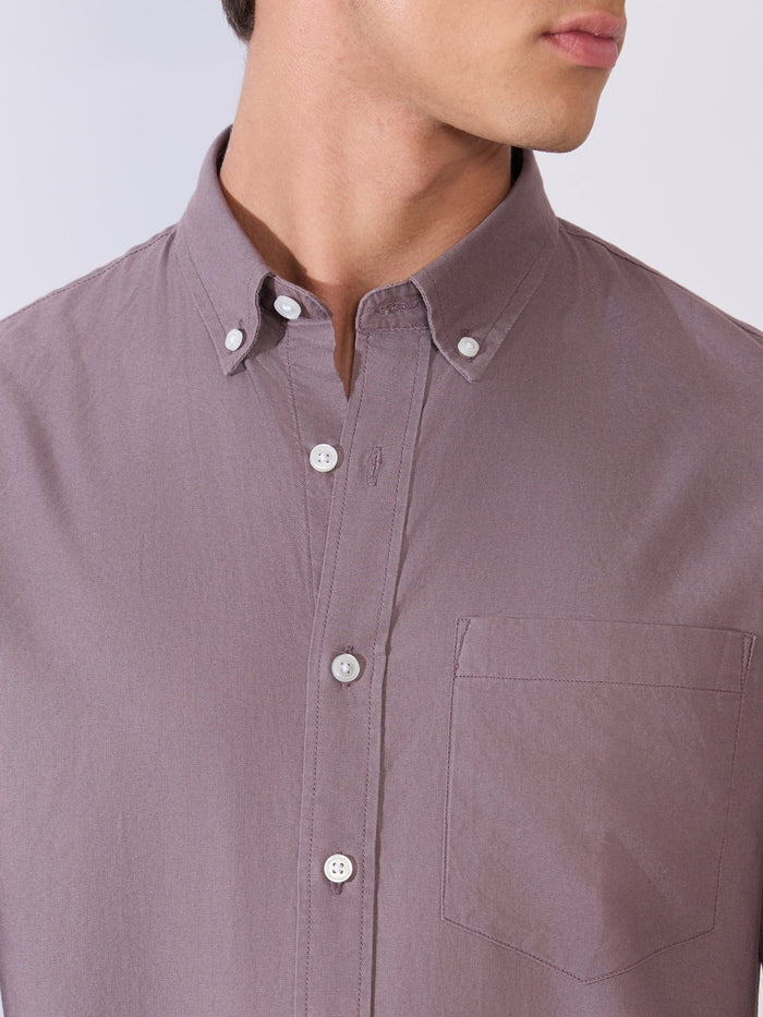 Orbit -  Relaxed Fit Oxford Shirt With Elbow Patch - Plum Wine