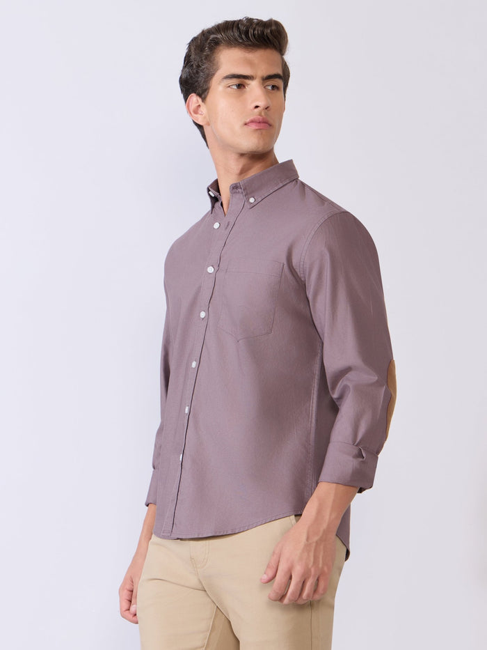 Orbit -  Relaxed Fit Oxford Shirt With Elbow Patch - Plum Wine