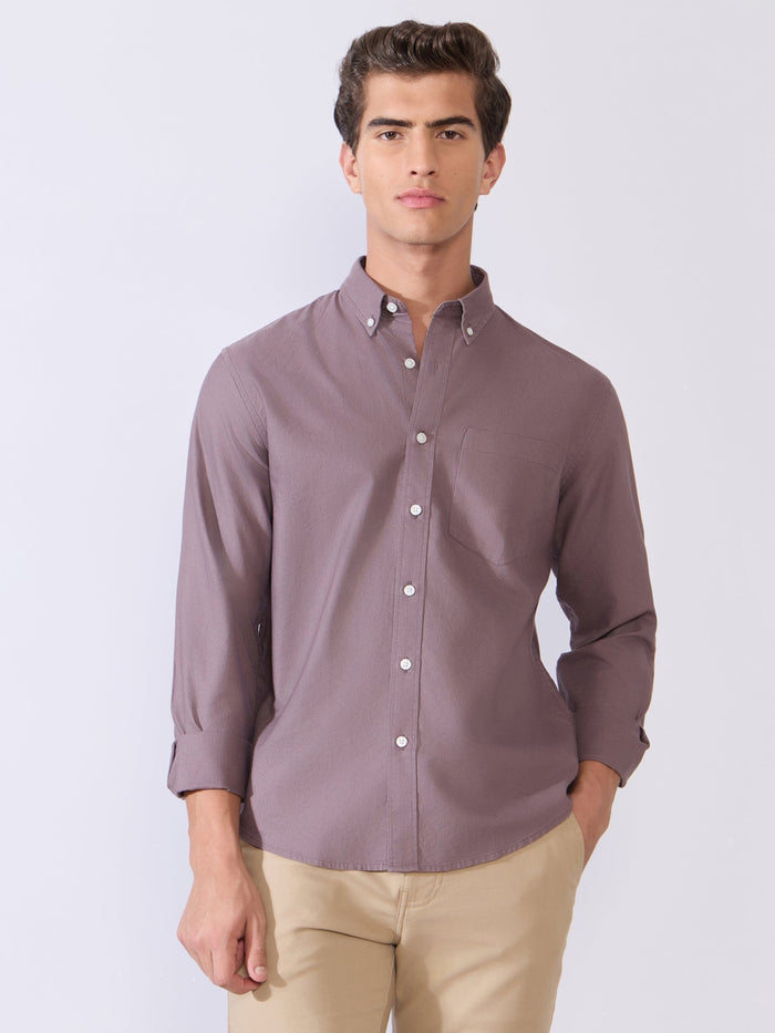 Orbit -  Relaxed Fit Oxford Shirt With Elbow Patch - Plum Wine