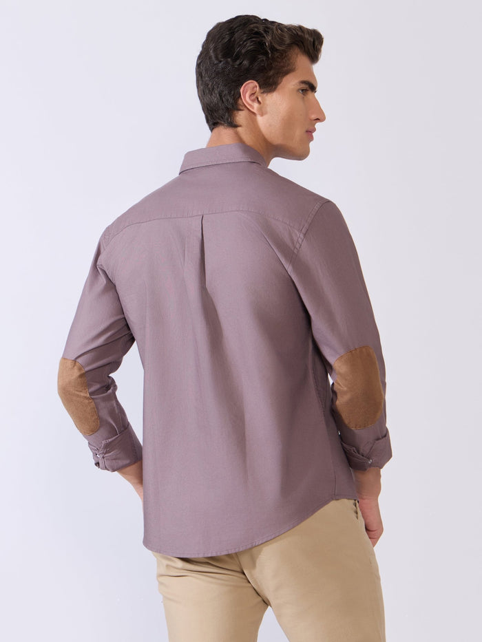 Orbit -  Relaxed Fit Oxford Shirt With Elbow Patch - Plum Wine