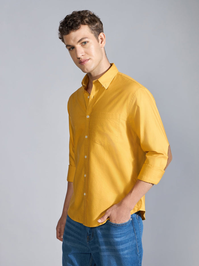 Orbit -  Relaxed Fit Oxford Shirt With Elbow Patch - Yellow