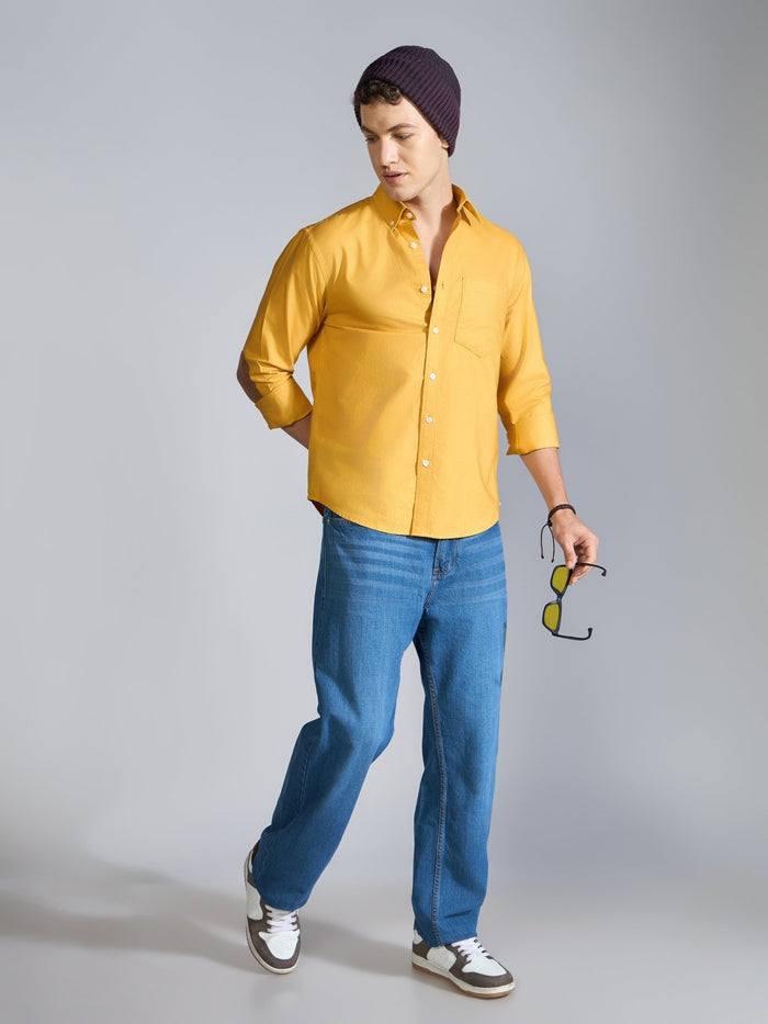 Orbit -  Relaxed Fit Oxford Shirt With Elbow Patch - Yellow