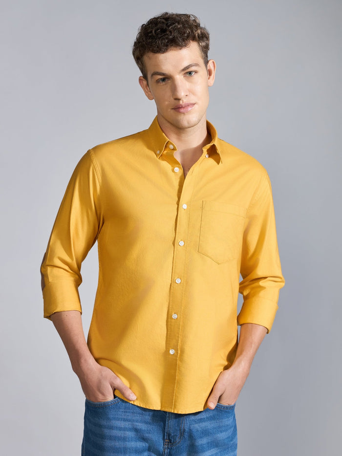 Orbit -  Relaxed Fit Oxford Shirt With Elbow Patch - Yellow
