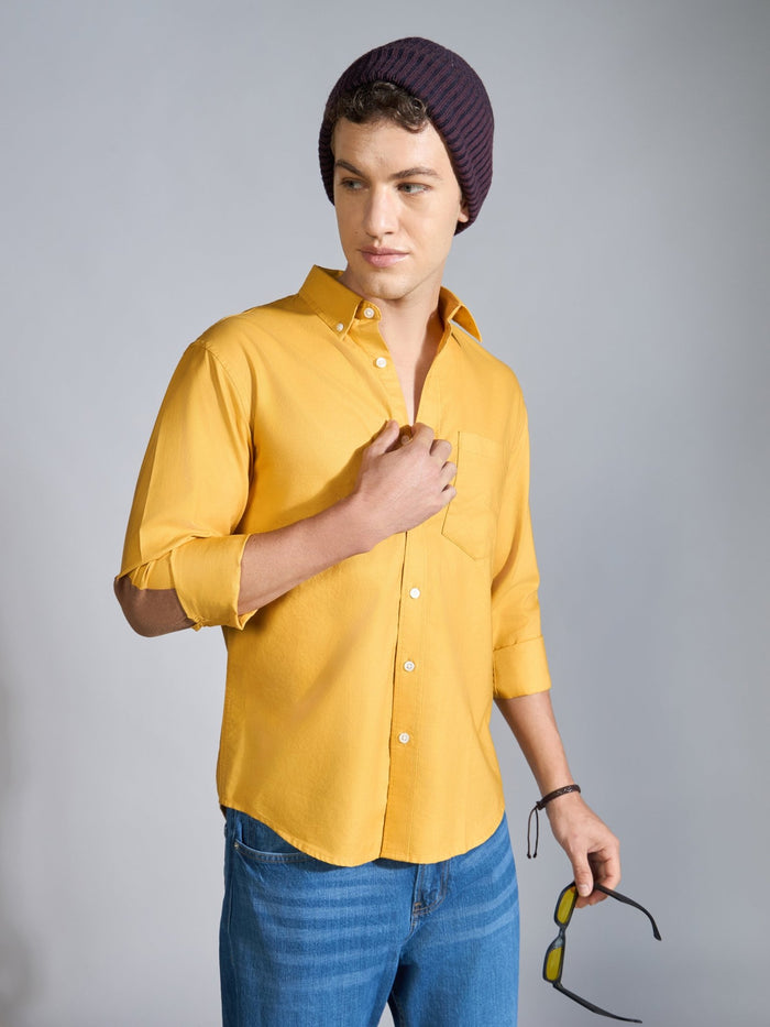 Orbit -  Relaxed Fit Oxford Shirt With Elbow Patch - Yellow