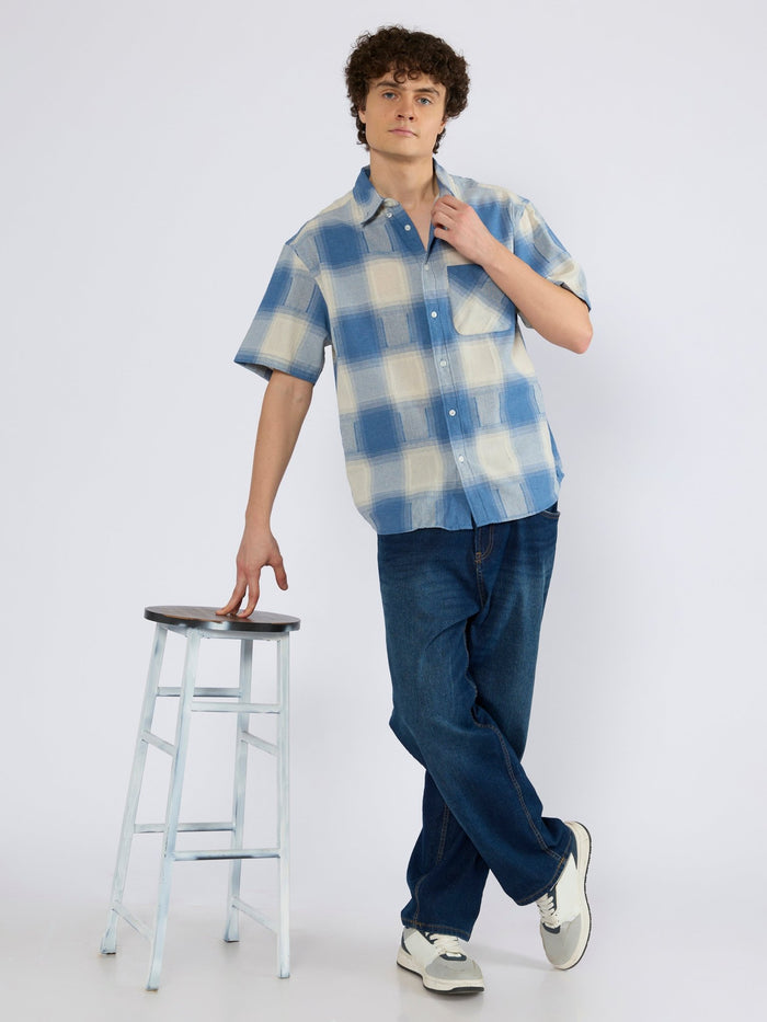 Orvar - Half Sleeve Checks Shirt - Blue