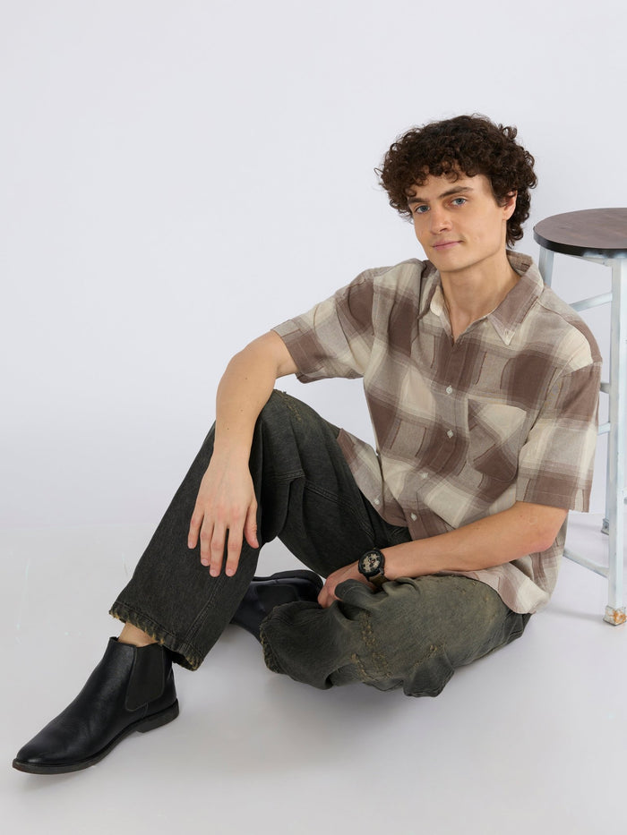 Orvar - Half Sleeve Checks Shirt - Brown