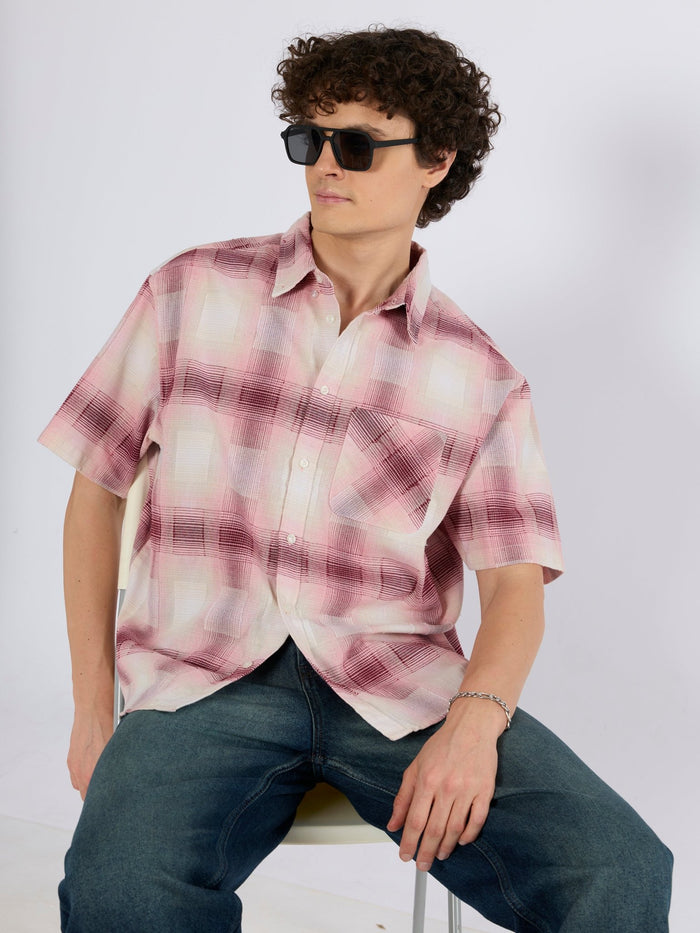 Orvar - Half Sleeve Checks Shirt - Pink