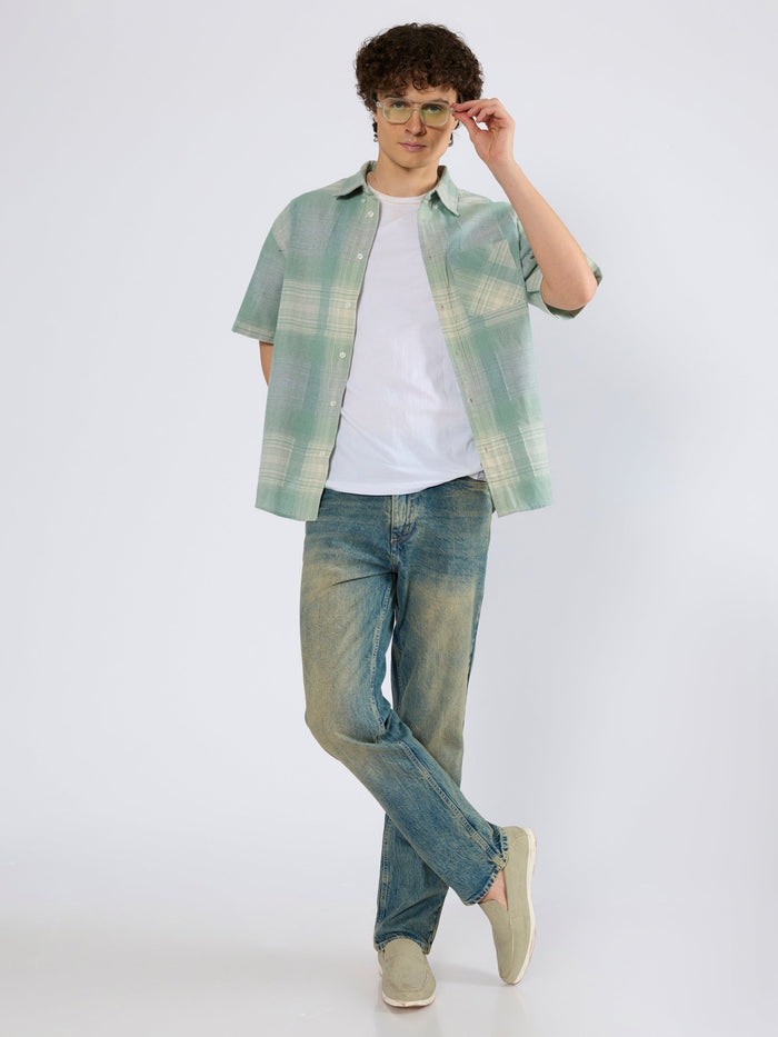 Orvar - Half Sleeve Checks Shirt - Sage Green