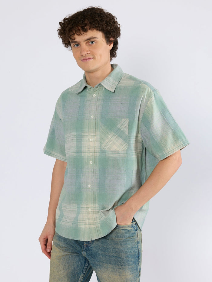 Orvar - Half Sleeve Checks Shirt - Sage Green