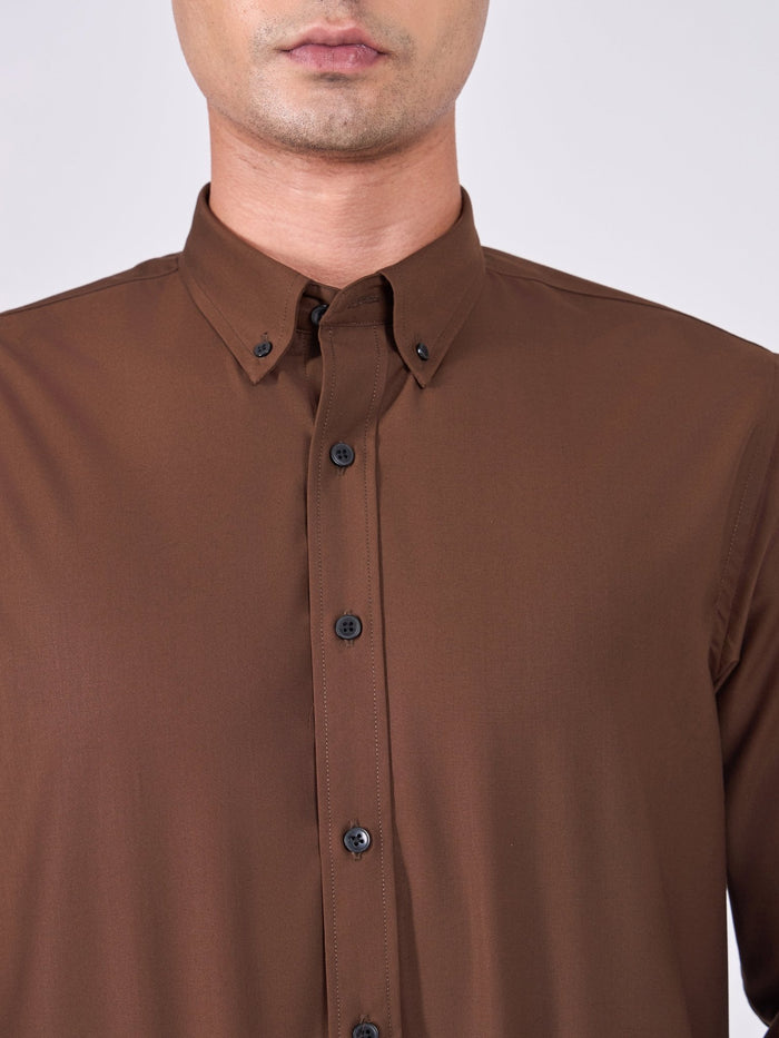 Orville - Tencel Plain Shirt - Brown