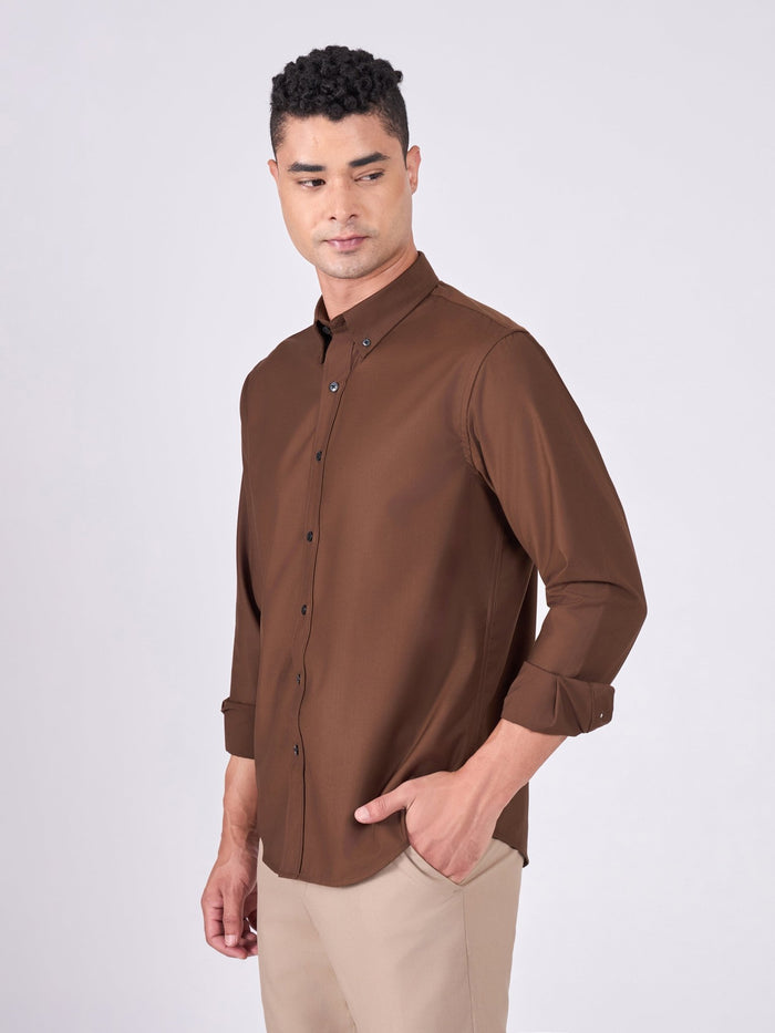 Orville - Tencel Plain Shirt - Brown