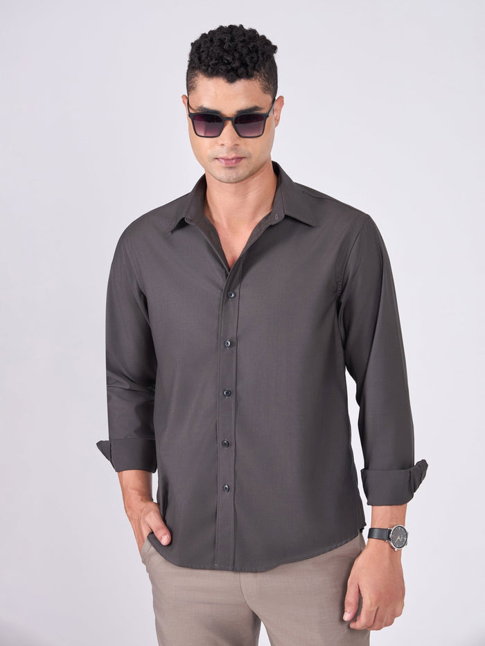 Man wearing Tencel Plain Shirt in  Dark olive.