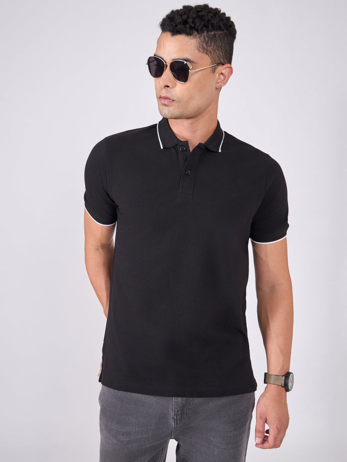 Men's Polo T-Shirt with Contrast Tipping - black