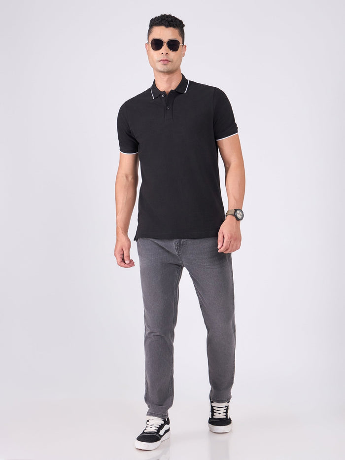 Men's Polo T-Shirt with Contrast Tipping - black