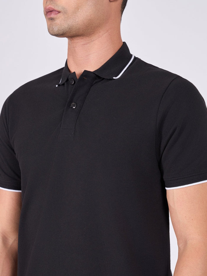 Men's Polo T-Shirt with Contrast Tipping - black