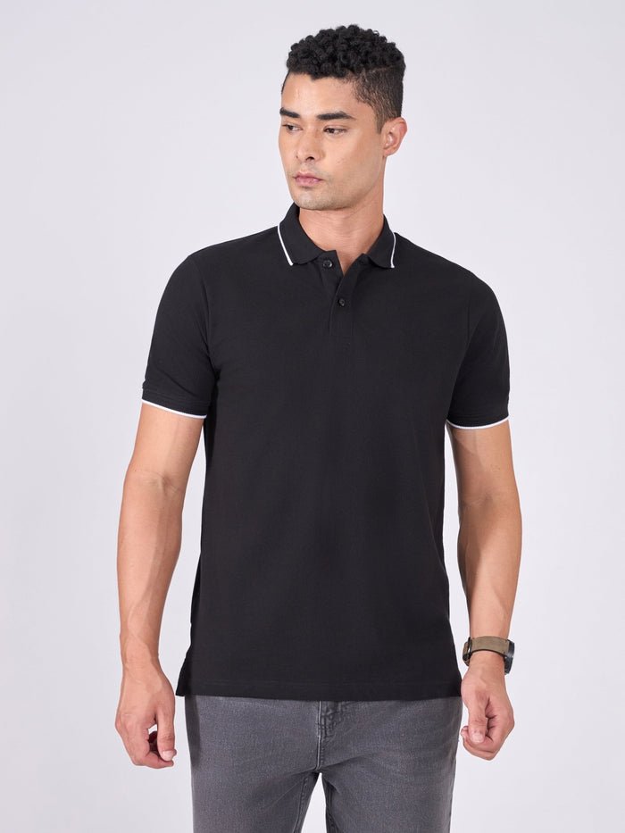Men's Polo T-Shirt with Contrast Tipping - black