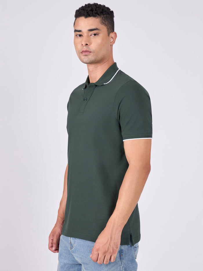 Men's Polo T-Shirt with Contrast Tipping - bottle green
