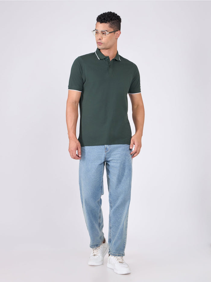 Men's Polo T-Shirt with Contrast Tipping - bottle green
