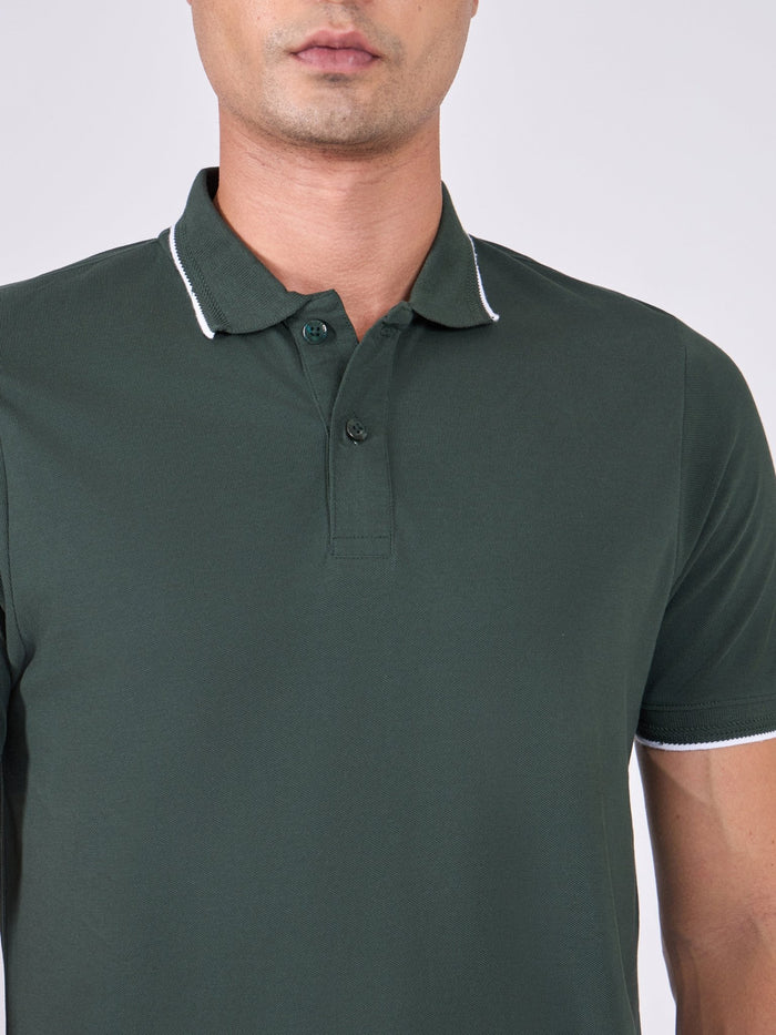 Men's Polo T-Shirt with Contrast Tipping - bottle green