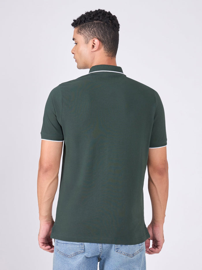 Men's Polo T-Shirt with Contrast Tipping - bottle green