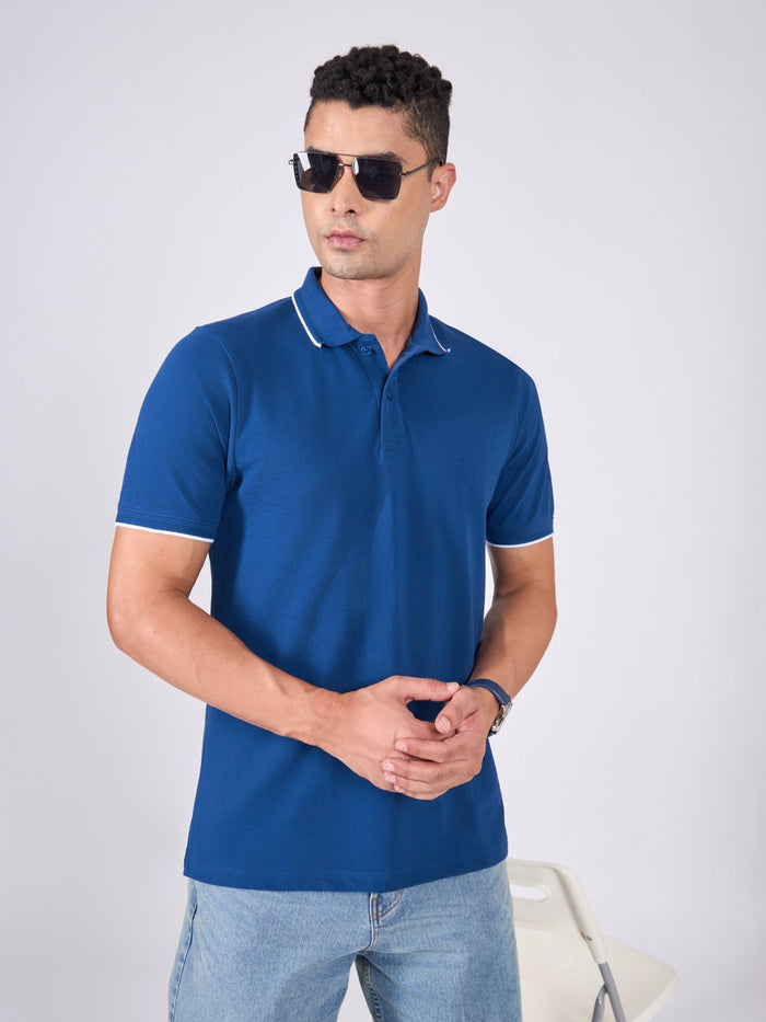 Men's Polo T-Shirt with Contrast Tipping - classic blue