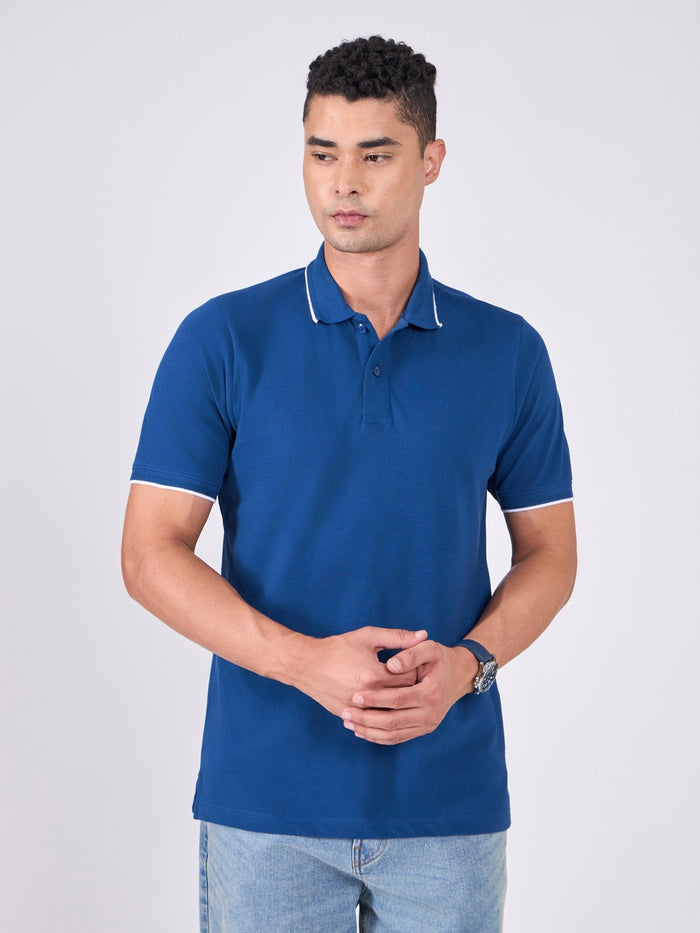Men's Polo T-Shirt with Contrast Tipping - classic blue