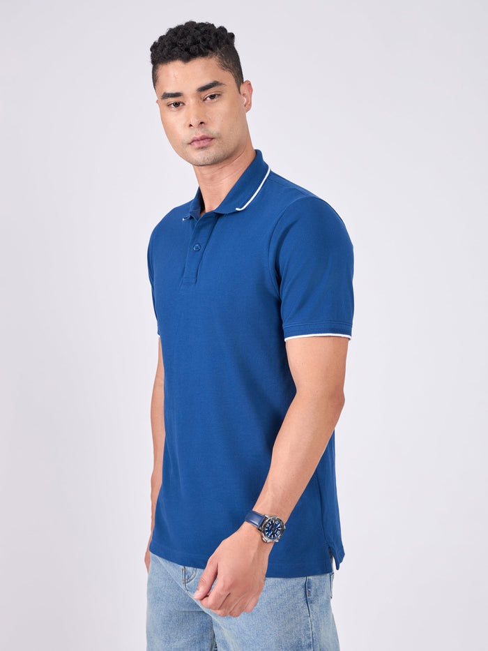 Men's Polo T-Shirt with Contrast Tipping - classic blue