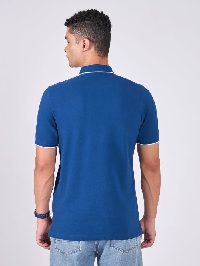 Men's Polo T-Shirt with Contrast Tipping - classic blue