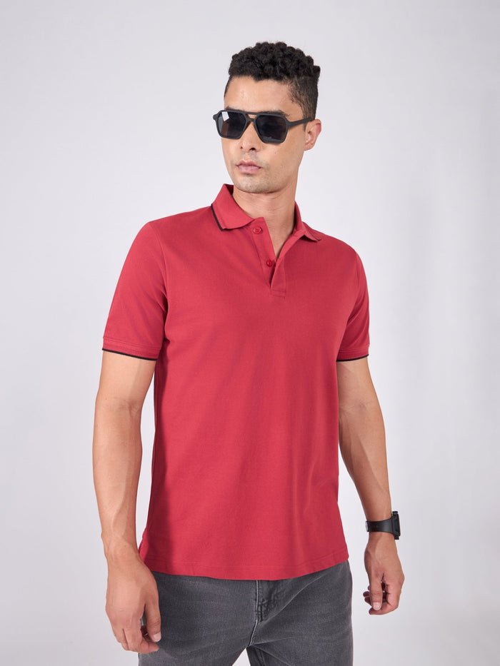 Men's Polo T-Shirt with Contrast Tipping - robust red